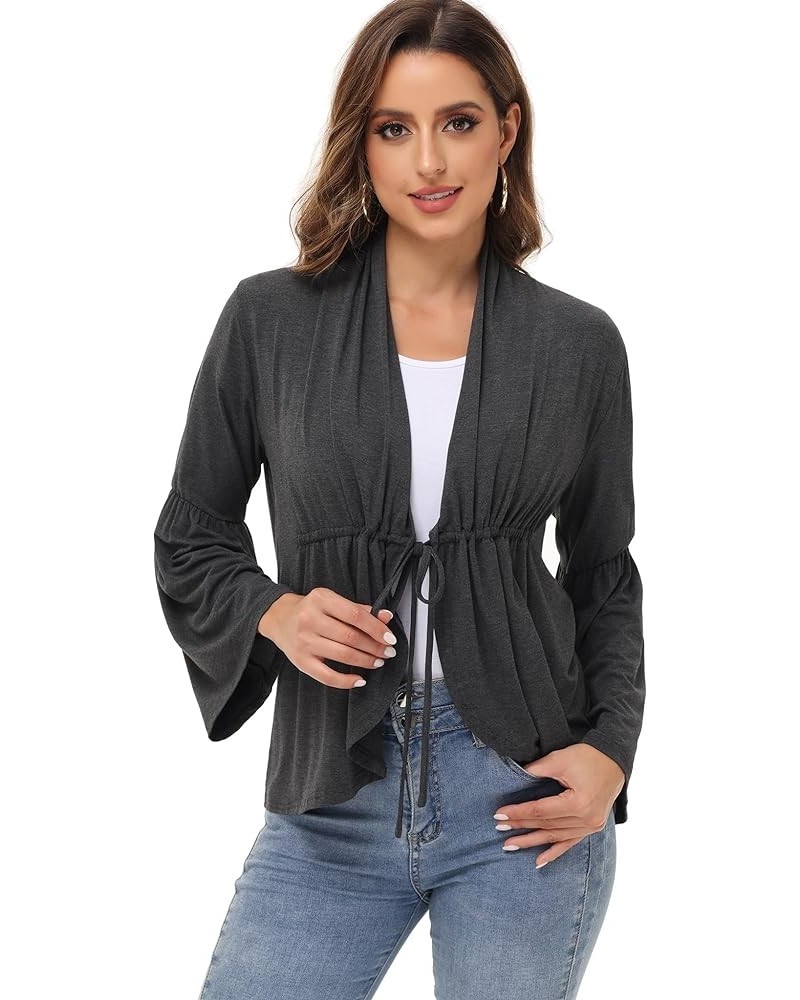 Women Cardigan Bell Sleeves Open Front Lightweight Cardigan Draped Ruffles Cardigan Grey $17.91 Sweaters