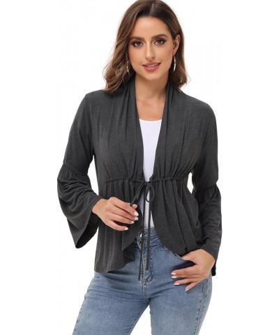 Women Cardigan Bell Sleeves Open Front Lightweight Cardigan Draped Ruffles Cardigan Grey $17.91 Sweaters