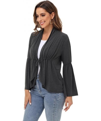 Women Cardigan Bell Sleeves Open Front Lightweight Cardigan Draped Ruffles Cardigan Grey $17.91 Sweaters