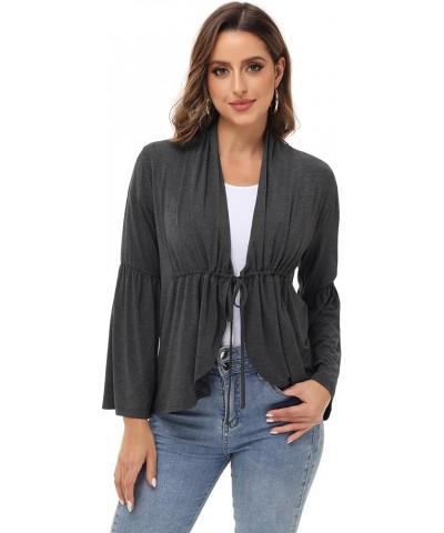 Women Cardigan Bell Sleeves Open Front Lightweight Cardigan Draped Ruffles Cardigan Grey $17.91 Sweaters