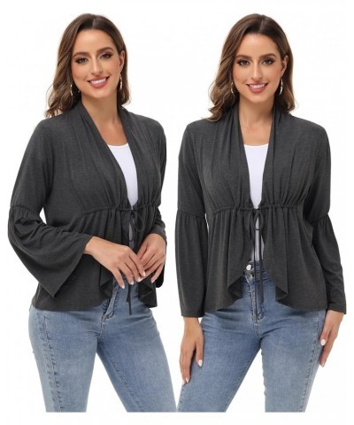 Women Cardigan Bell Sleeves Open Front Lightweight Cardigan Draped Ruffles Cardigan Grey $17.91 Sweaters