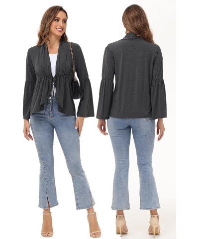 Women Cardigan Bell Sleeves Open Front Lightweight Cardigan Draped Ruffles Cardigan Grey $17.91 Sweaters