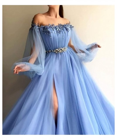 Woman's Off Shoulder A Line Prom Dress Vintage Beading Puffy Tulle Sleeve Formal Evening Gown with High Slit Orange $38.06 Dr...