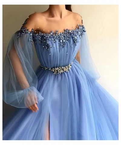 Woman's Off Shoulder A Line Prom Dress Vintage Beading Puffy Tulle Sleeve Formal Evening Gown with High Slit Orange $38.06 Dr...