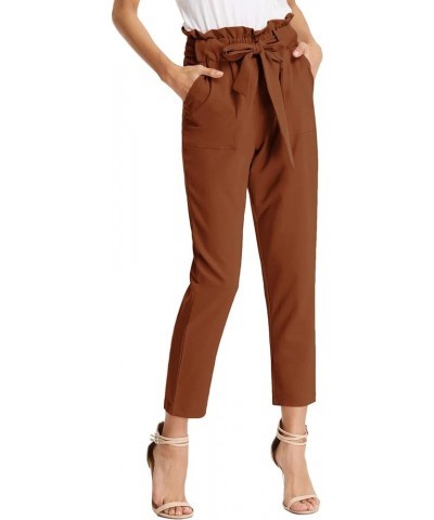 Women's Paper Bag Waist Pants Slim Fit Casual Office Pencil Pants Brown $21.72 Activewear