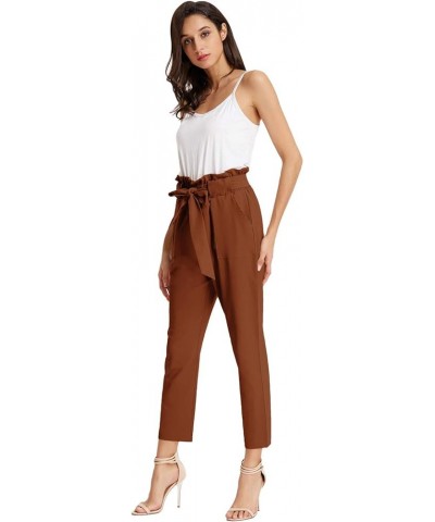 Women's Paper Bag Waist Pants Slim Fit Casual Office Pencil Pants Brown $21.72 Activewear