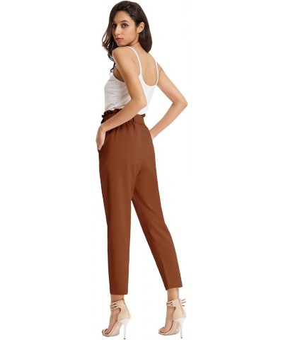 Women's Paper Bag Waist Pants Slim Fit Casual Office Pencil Pants Brown $21.72 Activewear