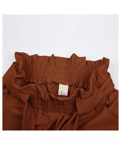 Women's Paper Bag Waist Pants Slim Fit Casual Office Pencil Pants Brown $21.72 Activewear