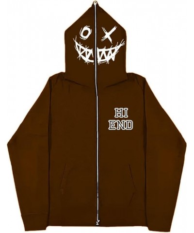 Zip Up Hoodies For Sweatshirts Women Men Y2k Skeleton Skull Graphic Print Sweatshirts Gothic Oversized Jackets 0719a-brown $1...