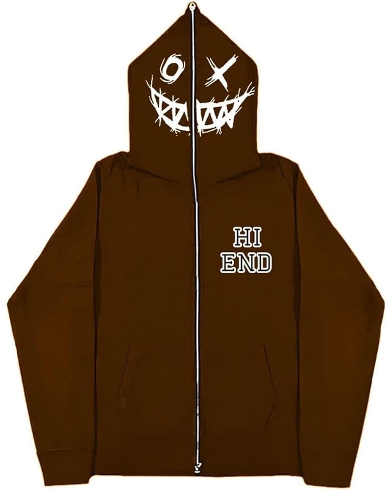 Zip Up Hoodies For Sweatshirts Women Men Y2k Skeleton Skull Graphic Print Sweatshirts Gothic Oversized Jackets 0719a-brown $1...