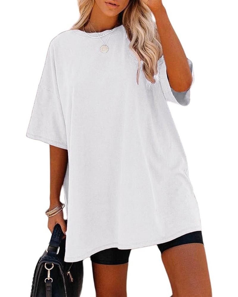 Women's Casual Solid Crewneck Short Sleeve Oversized T Shirt Drop Shoulder Tops L-white $14.15 Tops