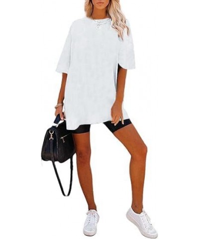 Women's Casual Solid Crewneck Short Sleeve Oversized T Shirt Drop Shoulder Tops L-white $14.15 Tops