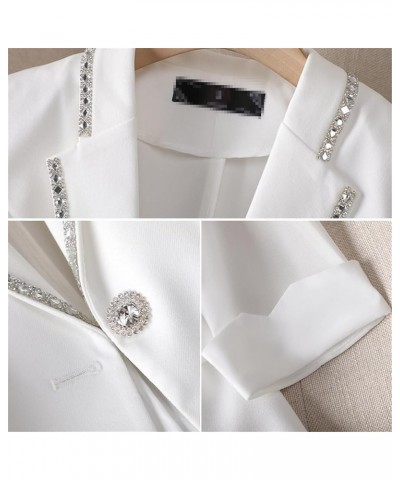 Women White Blazer Jacket 3/4 Sleeve Rhinestone Button Slim Thin Casual Office Blazers Black $20.67 Blazers