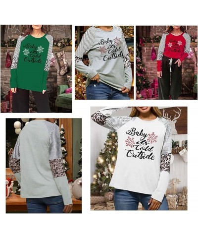 Plus Size Baby Its Cold Outside Christmas T Shirt Women Long Sleeve Plaid Splicing Tops Blouse Red $10.56 Blouses