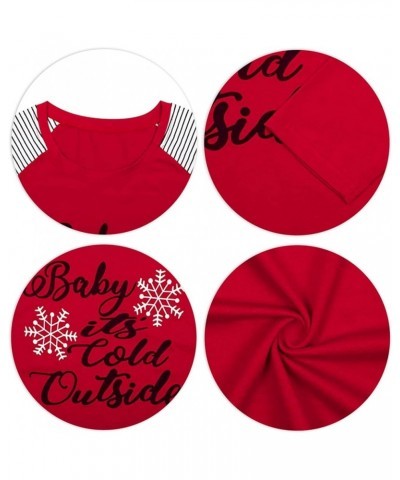 Plus Size Baby Its Cold Outside Christmas T Shirt Women Long Sleeve Plaid Splicing Tops Blouse Red $10.56 Blouses