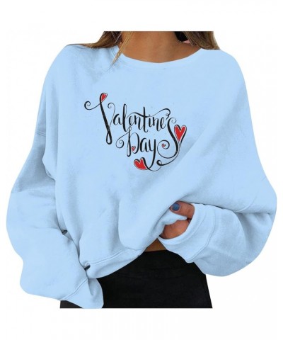 Women's Casual Solid Color Sweatshirts Long Sleeve Valentine's Day Print Sweater Fashion Round Neck Pullover 5-light Blue $5....