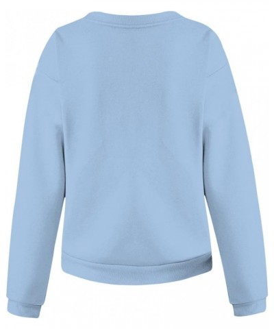 Women's Casual Solid Color Sweatshirts Long Sleeve Valentine's Day Print Sweater Fashion Round Neck Pullover 5-light Blue $5....