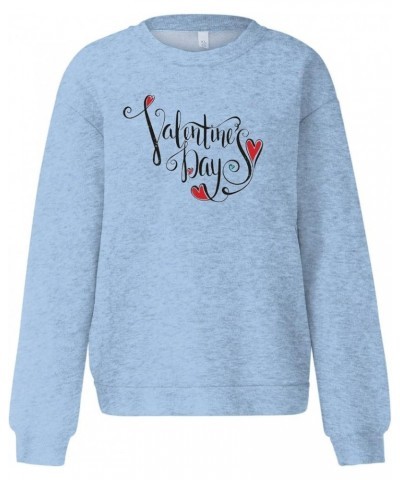 Women's Casual Solid Color Sweatshirts Long Sleeve Valentine's Day Print Sweater Fashion Round Neck Pullover 5-light Blue $5....