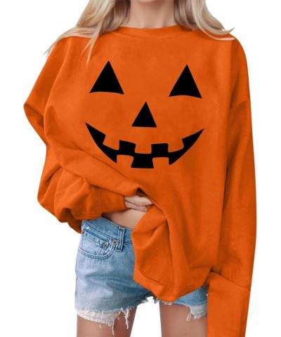 Halloween Sweatshirts For Women,2023 Fall Fashion Cute Pumpkin Graphic Long Sleeve Top Ghost Face Printed Shirt E-orange $7.6...