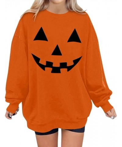 Halloween Sweatshirts For Women,2023 Fall Fashion Cute Pumpkin Graphic Long Sleeve Top Ghost Face Printed Shirt E-orange $7.6...