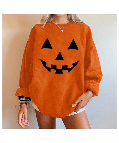 Halloween Sweatshirts For Women,2023 Fall Fashion Cute Pumpkin Graphic Long Sleeve Top Ghost Face Printed Shirt E-orange $7.6...