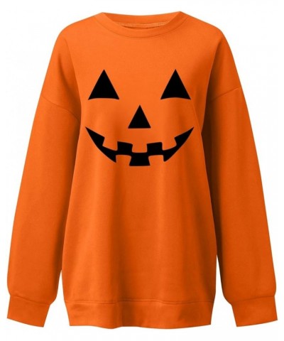 Halloween Sweatshirts For Women,2023 Fall Fashion Cute Pumpkin Graphic Long Sleeve Top Ghost Face Printed Shirt E-orange $7.6...