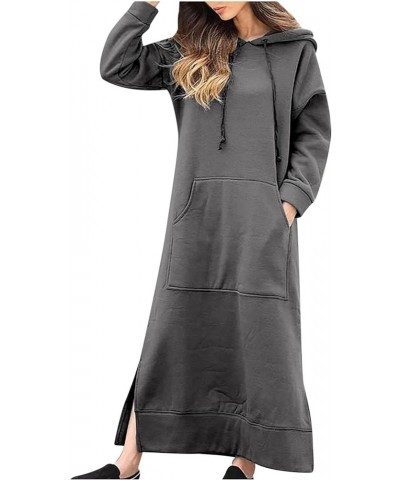 Plus Size Sweater Skirt Womens with Pockets Winter Split Long Sleeve Hoodies Sweatshirts Casual Drawstring Long Dress Dark Gr...