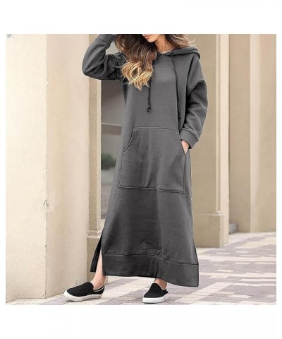 Plus Size Sweater Skirt Womens with Pockets Winter Split Long Sleeve Hoodies Sweatshirts Casual Drawstring Long Dress Dark Gr...