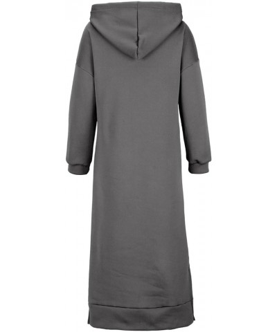 Plus Size Sweater Skirt Womens with Pockets Winter Split Long Sleeve Hoodies Sweatshirts Casual Drawstring Long Dress Dark Gr...