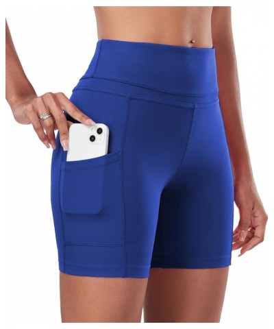 Yoga Shorts for Women High Waist Tummy Control 4 Way Stretch Workout Running Shorts Side Pockets A Shorts-royal Blue $11.52 A...