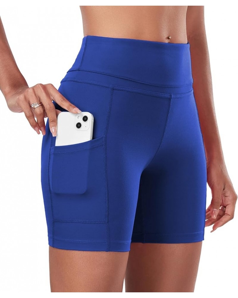 Yoga Shorts for Women High Waist Tummy Control 4 Way Stretch Workout Running Shorts Side Pockets A Shorts-royal Blue $11.52 A...