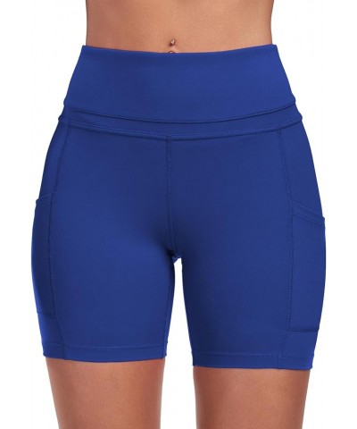 Yoga Shorts for Women High Waist Tummy Control 4 Way Stretch Workout Running Shorts Side Pockets A Shorts-royal Blue $11.52 A...