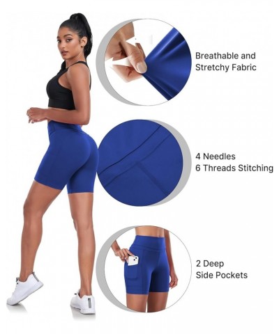 Yoga Shorts for Women High Waist Tummy Control 4 Way Stretch Workout Running Shorts Side Pockets A Shorts-royal Blue $11.52 A...