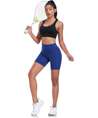 Yoga Shorts for Women High Waist Tummy Control 4 Way Stretch Workout Running Shorts Side Pockets A Shorts-royal Blue $11.52 A...