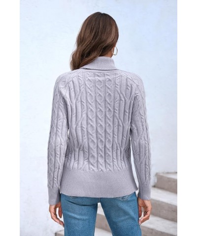 Womens Turtleneck Long Sleeve Pullover Sweaters Cable Knit Chunky Casual Soft Comfy Sweater Fitted Solid Jumper Tops Light Gr...