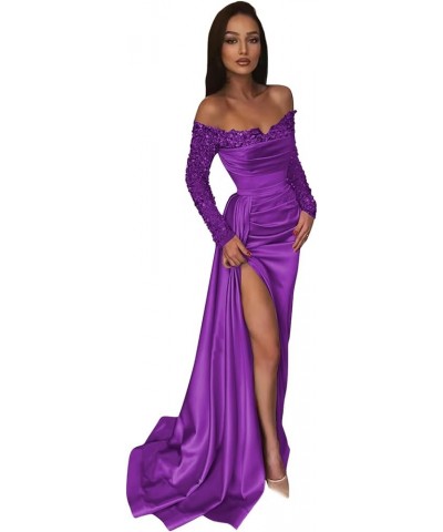 Women's Satin Prom Dresses 2024 Corset Mermaid Long Sleeve Sequin Formal Evening Party Gown for Women Purple $36.75 Dresses