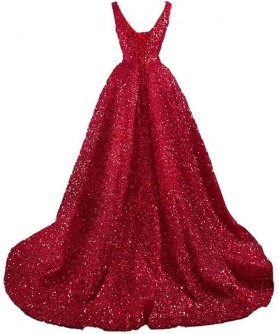 Women's High Low Sequin Prom Dresses V-Neck Sparkly Ball Gown Sleevesless Train for Women Formal Party Gown Grape $34.85 Dresses