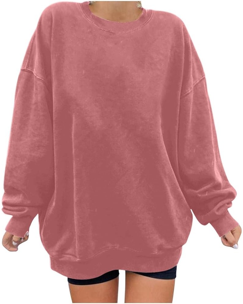 Oversized Long Sleeve Crewneck Sweatshirts For Teen Girls Fall Fashion Womens Pullover Tops Casual Loose y2k Clothes F17-pink...