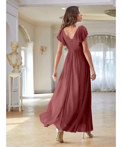 Long Bridesmaid Dresses with Slit Chiffon V Neck Ruffles Sleeves Formal Dress Evening Gown for Weddings Bride Teal $36.91 Dre...