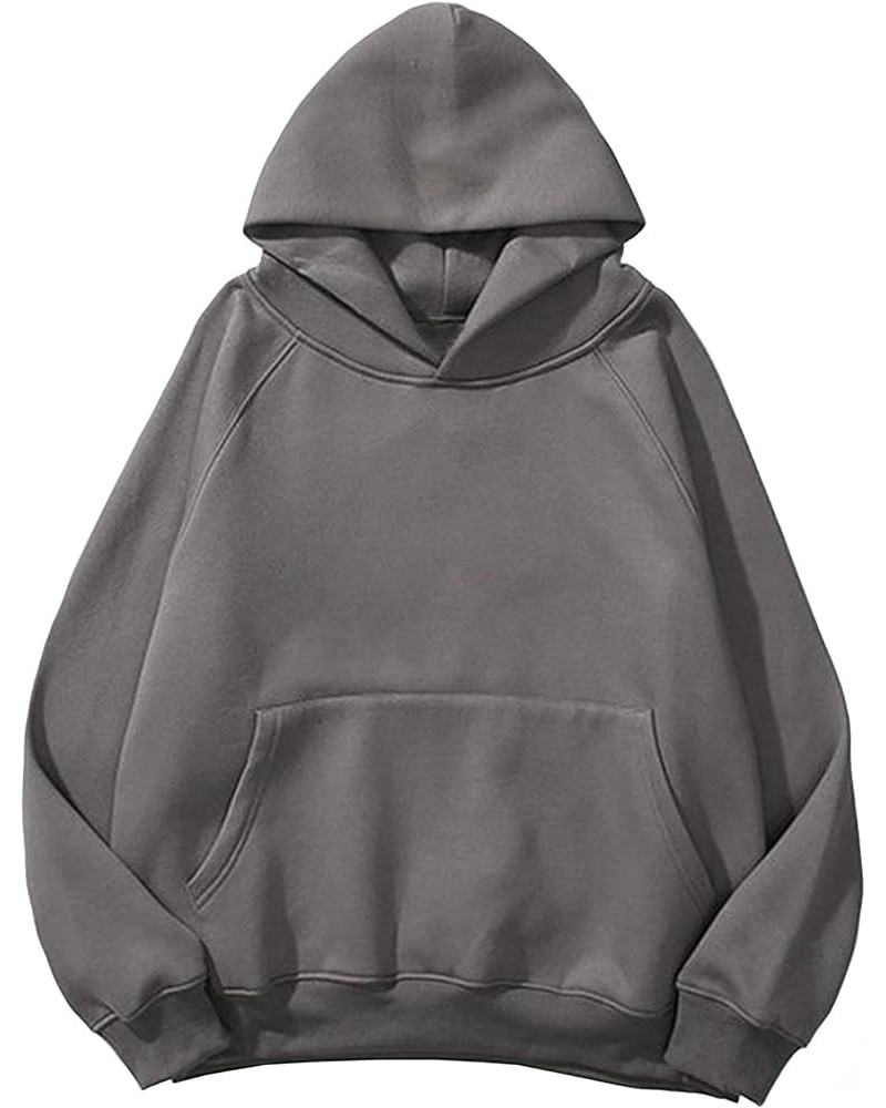 Womens Oversized Fleece Hoodies Sweatshirt Basic Solid Raglan Sleeve Kangaroo Pocket Hooded Pullover Jacket Tops Dark Grey $1...