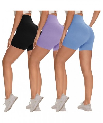 3 Pack Biker Shorts for Women – 8"/ 5"/ 3" High Waisted Tummy Control Workout Yoga Running Athletic Shorts 5 inch Black/Light...