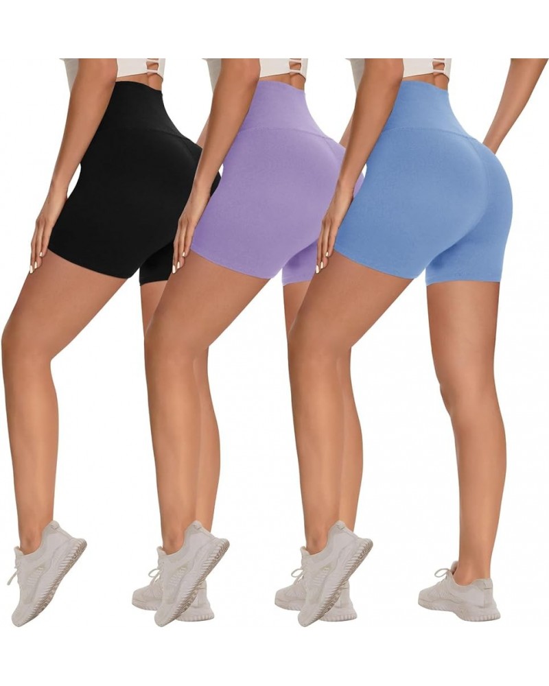 3 Pack Biker Shorts for Women – 8"/ 5"/ 3" High Waisted Tummy Control Workout Yoga Running Athletic Shorts 5 inch Black/Light...