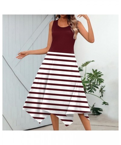 Summer Spring Dress for Women Casual Fashion Round Neck Sleeveless Dress Printed Slim Fit Irregular Midi Dress 01-red $5.69 A...