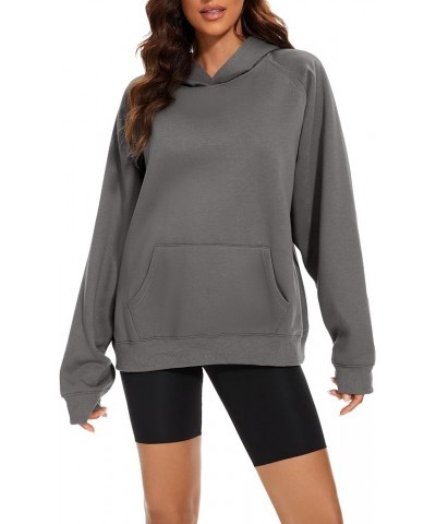 Womens Oversized Fleece Hoodies Sweatshirt Basic Solid Raglan Sleeve Kangaroo Pocket Hooded Pullover Jacket Tops Dark Grey $1...