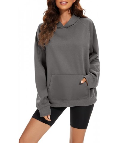 Womens Oversized Fleece Hoodies Sweatshirt Basic Solid Raglan Sleeve Kangaroo Pocket Hooded Pullover Jacket Tops Dark Grey $1...