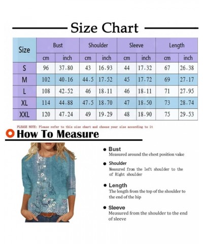 Womens Blouses 3/4 Sleeve Women's Casual 3/4 Sleeve Tops Crewneck Shirts Trendy Print Comfy Floral Blouses 02-blue $7.15 Blouses