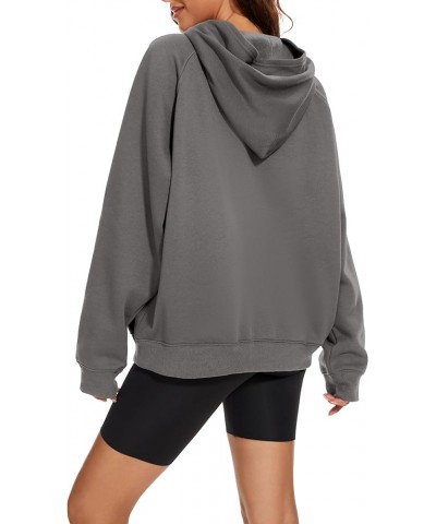 Womens Oversized Fleece Hoodies Sweatshirt Basic Solid Raglan Sleeve Kangaroo Pocket Hooded Pullover Jacket Tops Dark Grey $1...