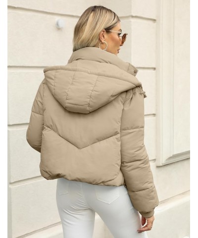 Women's Cropped Puffer Jacket Winter Warm Quilted Short Coats with Pockets Khaki $15.97 Jackets