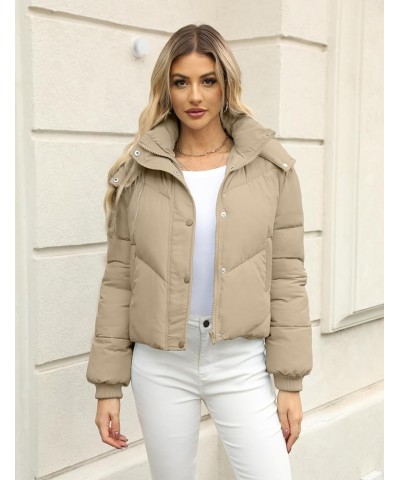 Women's Cropped Puffer Jacket Winter Warm Quilted Short Coats with Pockets Khaki $15.97 Jackets