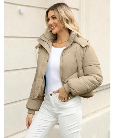 Women's Cropped Puffer Jacket Winter Warm Quilted Short Coats with Pockets Khaki $15.97 Jackets